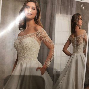 Christina Wu Ballgown Wedding Dress with Sleeves and Sweetheart Neckline
